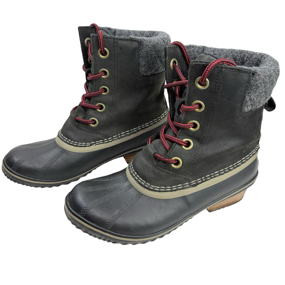 Sorel Slimpack II Lace Winter Duck‎ Boots Black Leather Rubber Womens Size 7.5